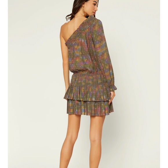 Anthropologie Current Air Metallic One Sleeve Dress Sz L - Picture 2 of 16